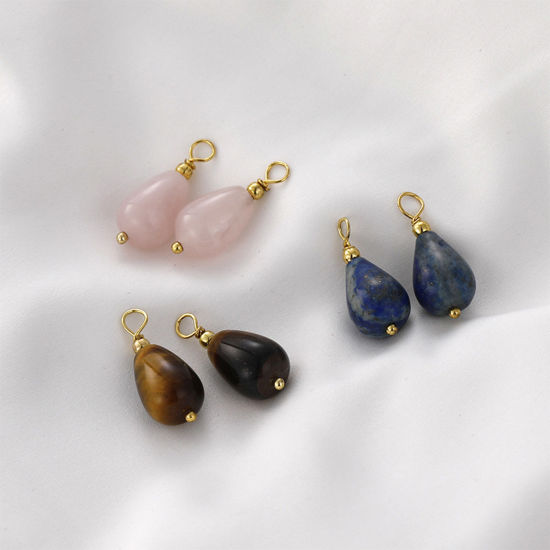Picture of Gemstone ( Natural ) Charms Gold Plated Multicolor Drop 23mm x 10mm, 1 Piece