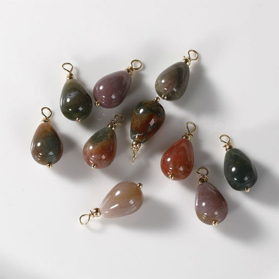 Picture of Gemstone ( Natural ) Charms Gold Plated Multicolor Drop 23mm x 10mm, 1 Piece