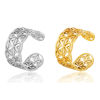 Picture of 304 Stainless Steel Stylish Open Adjustable Rings Multicolor C Shape Flower Hollow 17.3mm(US Size 7)