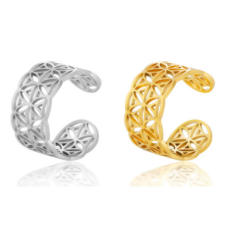304 Acero Inoxidable Elegante Abierto Ajustable Anillos Multicolor Forma de C Flor Hueco 17.3mm (US size 7), 1 Unidad