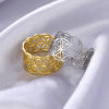Picture of 304 Stainless Steel Stylish Open Adjustable Rings Multicolor C Shape Flower Hollow 17.3mm(US Size 7)