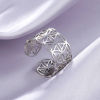 Picture of 304 Stainless Steel Stylish Open Adjustable Rings Multicolor C Shape Flower Hollow 17.3mm(US Size 7)