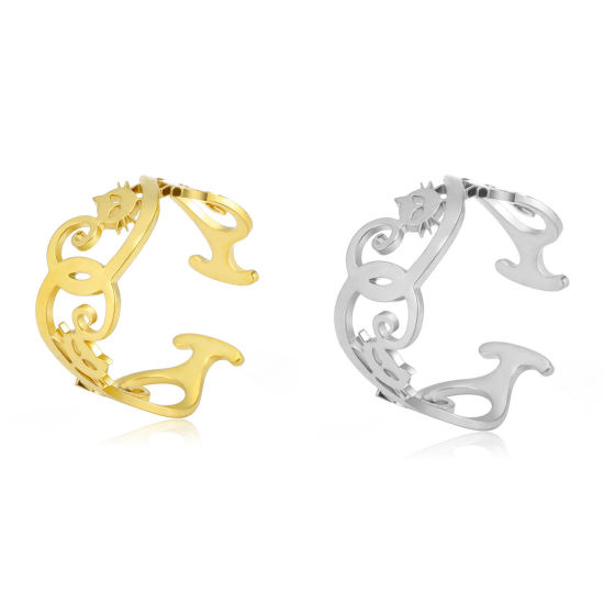 Picture of 304 Stainless Steel Pet Silhouette Open Adjustable Rings Multicolor C Shape Cat Hollow 17.3mm(US Size 7)