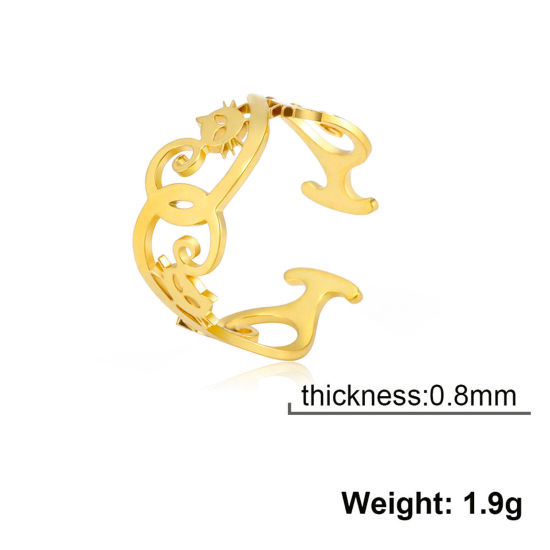 Picture of 304 Stainless Steel Pet Silhouette Open Adjustable Rings Multicolor C Shape Cat Hollow 17.3mm(US Size 7)