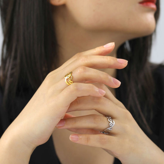 Picture of 304 Stainless Steel Pet Silhouette Open Adjustable Rings Multicolor C Shape Cat Hollow 17.3mm(US Size 7)