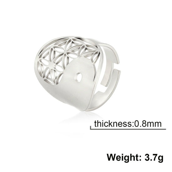 Immagine di 304 Acciaio Inossidabile Religione Aperto Regolabile Anello Multicolore Fiore Yin Yang Simbolo Filigrana 17.3mm (taglia di US: 7), 1 Pz