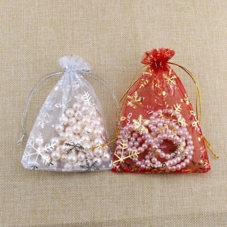 Organza Christmas Jewelry Bags Multicolor Snowflake