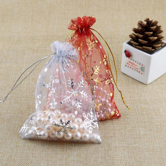 Picture of Organza Christmas Jewelry Bags Multicolor Snowflake