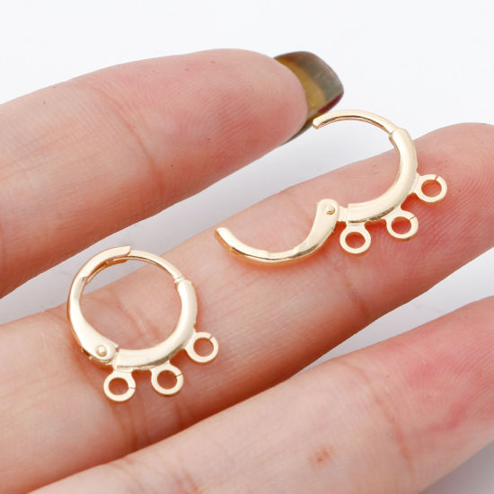 Picture of Brass Hoop Earrings Real Gold Plated Round With Loop 15mm x 12mm