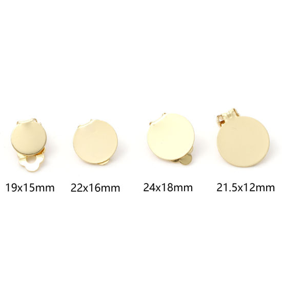 Picture of Brass Non Piercing Clip-on Earrings Real Gold Plated Round Glue On 19mm x 15mm