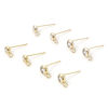 Picture of Brass Ear Post Stud Earrings Real Gold Plated Round With Loop Clear Cubic Zirconia 7mm x 4mm