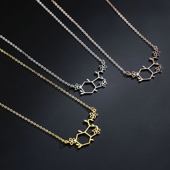 Image de Colliers en 304 Acier Inoxydable Pendentif Molécule de Sérotonine Charme Géométrique Chimie Multicolore Polygone 45cm Long, 1 Pièce