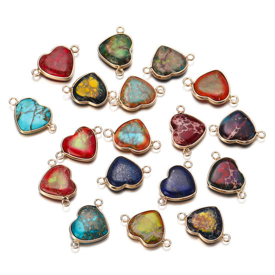Picture of Emperor Stone ( Dyed ) Valentine's Day Connectors Heart Gold Plated Multicolor 24mm x 15mm