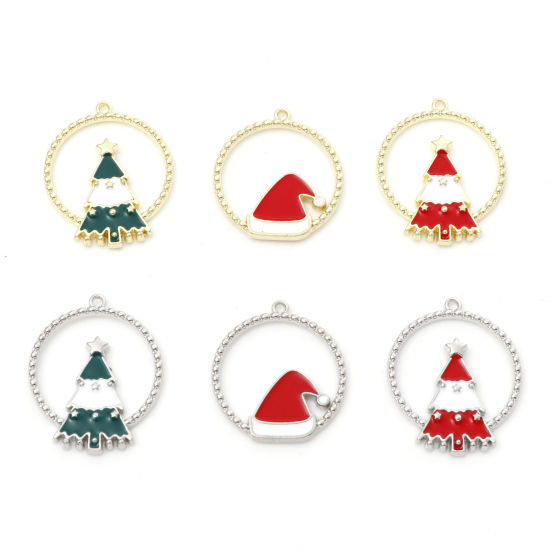 Immagine di Lega di Zinco Natale Charms Tondo Multicolore Smalto 10 Pz