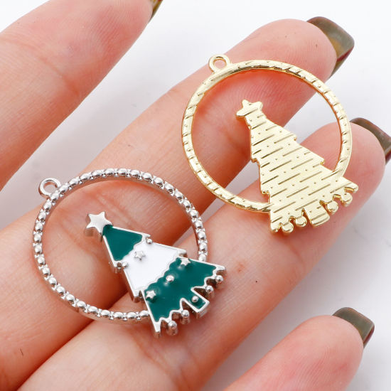 Immagine di Lega di Zinco Natale Charms Tondo Multicolore Smalto 10 Pz