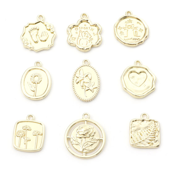 Immagine di Lega di Zinco Charms Fiore Oro Placcato Cuore 10 Pz