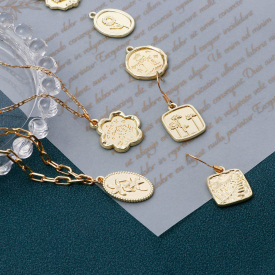 Immagine di Lega di Zinco Charms Fiore Oro Placcato Cuore 10 Pz