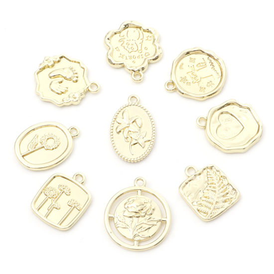 Immagine di Lega di Zinco Charms Fiore Oro Placcato Cuore 10 Pz