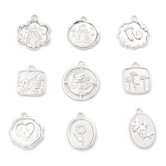 Picture of Zinc Based Alloy Charms Silver Tone Flower Heart