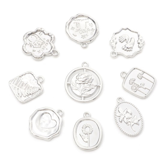 Picture of Zinc Based Alloy Charms Silver Tone Flower Heart