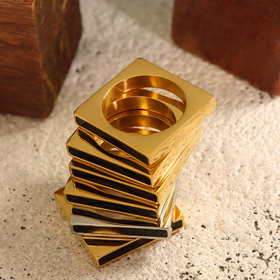 Immagine di Ecologico Semplice & Casual Elegante 18K Vero Oro Placcato 304 Acciaio Inossidabile Non Regolabile Quadrato Tondo Anello Unisex 1 Pz
