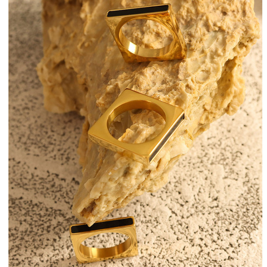 Immagine di Ecologico Semplice & Casual Elegante 18K Vero Oro Placcato 304 Acciaio Inossidabile Non Regolabile Quadrato Tondo Anello Unisex 1 Pz
