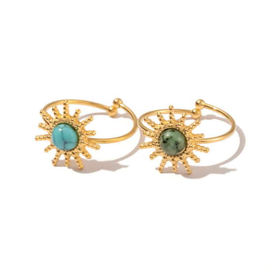 Imagen de Respetuoso del Medio Ambiente Pastoral Natural Bohemia 18K Oro Real Chapado 304 Acero Inoxidable & Piedra Abierto Ajustable Sol Anillos Para Mujeres 1 Unidad