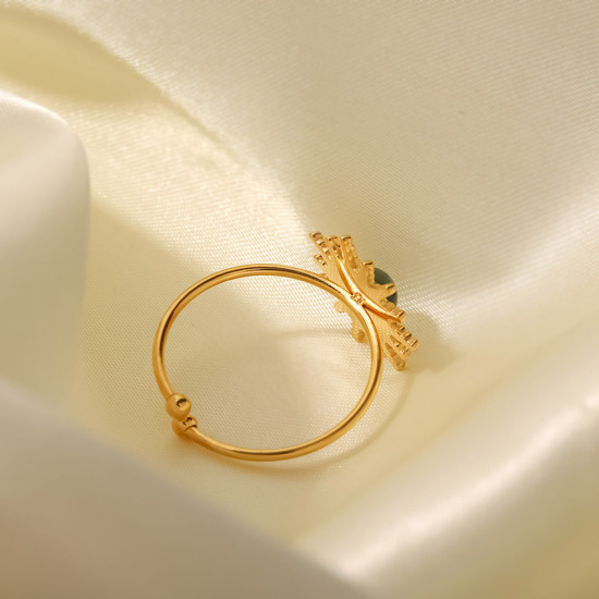 Imagen de Respetuoso del Medio Ambiente Pastoral Natural Bohemia 18K Oro Real Chapado 304 Acero Inoxidable & Piedra Abierto Ajustable Sol Anillos Para Mujeres 1 Unidad