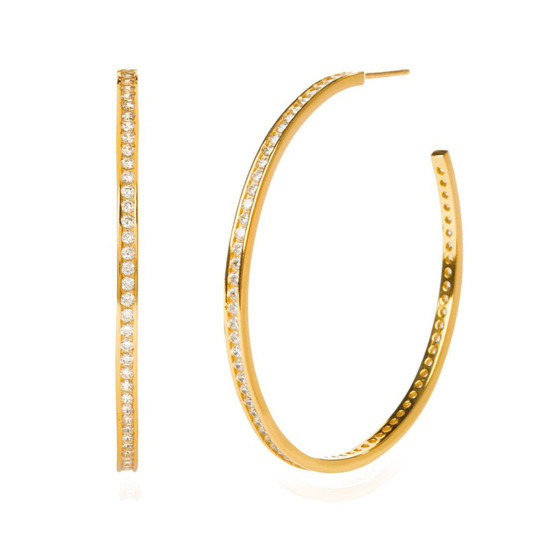 Immagine di Ecologico Semplice & Casual Elegante 18K Vero Oro Placcato Rame & Zircone Cubico orecchino cerchio Per Donne Anniversario 1 Paio