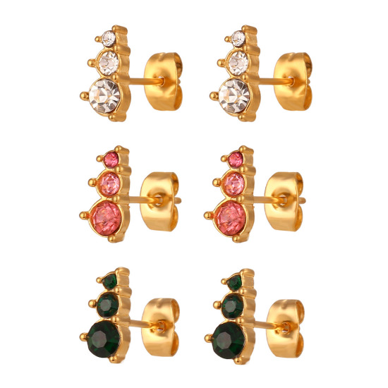 Imagen de Respetuoso del Medio Ambiente Dulce & Lindo Exquisito 18K Oro Real Chapado 304 Acero Inoxidable & Circón Artificial Pendientes Para Mujeres Fiesta 1 Par