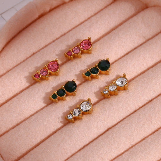 Imagen de Respetuoso del Medio Ambiente Dulce & Lindo Exquisito 18K Oro Real Chapado 304 Acero Inoxidable & Circón Artificial Pendientes Para Mujeres Fiesta 1 Par