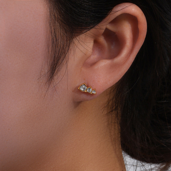 Imagen de Respetuoso del Medio Ambiente Dulce & Lindo Exquisito 18K Oro Real Chapado 304 Acero Inoxidable & Circón Artificial Pendientes Para Mujeres Fiesta 1 Par
