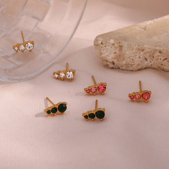 Imagen de Respetuoso del Medio Ambiente Dulce & Lindo Exquisito 18K Oro Real Chapado 304 Acero Inoxidable & Circón Artificial Pendientes Para Mujeres Fiesta 1 Par