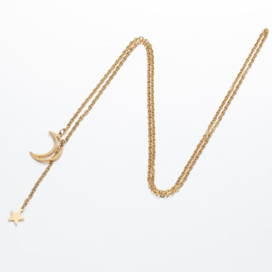 Immagine di Acciaio al titanio Galassia Cavo Catena Lariat Collana Multicolore Stella Luna Filigrana 45cm Lunghezza, 1 Pz