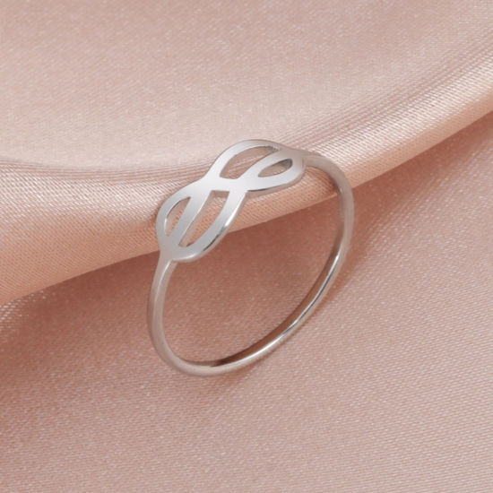 Picture of 304 Stainless Steel Stylish Unadjustable Rings Multicolor Round Infinity Symbol Hollow