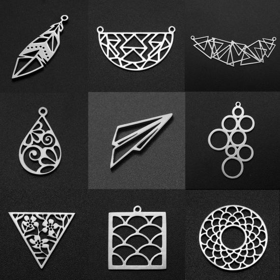 Picture of 304 Stainless Steel Filigree Stamping Charms Multicolor Hollow 2 PCs
