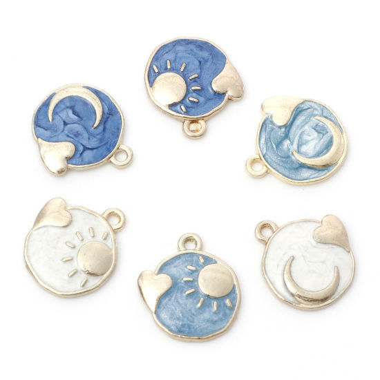 Picture of Zinc Based Alloy Galaxy Charms Gold Plated Multicolor Round Moon Enamel 18mm x 16mm