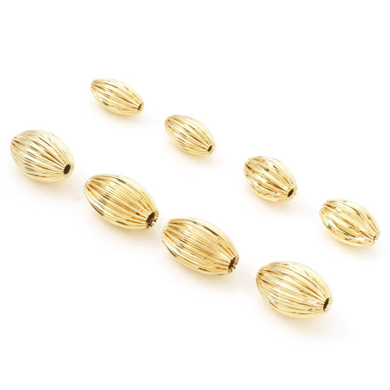 Image de Perles en Laiton Plaqué Or Véritable 18K Ovale Rayées 2 Pcs