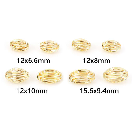 Image de Perles en Laiton Plaqué Or Véritable 18K Ovale Rayées 2 Pcs