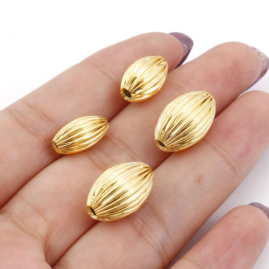 Image de Perles en Laiton Plaqué Or Véritable 18K Ovale Rayées 2 Pcs