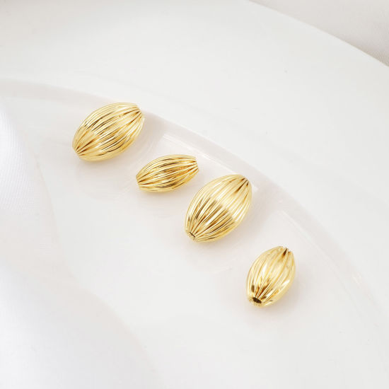 Image de Perles en Laiton Plaqué Or Véritable 18K Ovale Rayées 2 Pcs