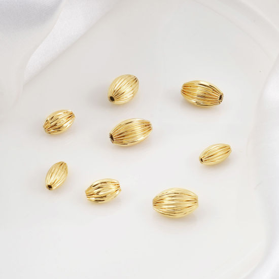 Image de Perles en Laiton Plaqué Or Véritable 18K Ovale Rayées 2 Pcs