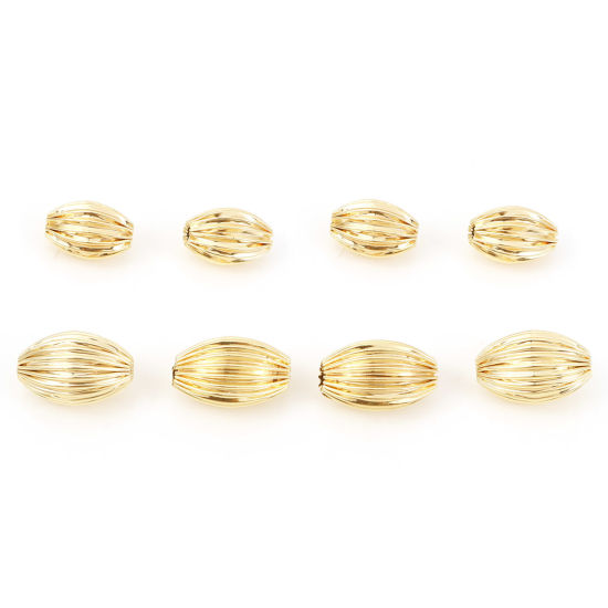 Image de Perles en Laiton Plaqué Or Véritable 18K Ovale Rayées 2 Pcs