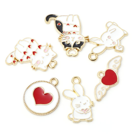 Picture of Zinc Based Alloy Charms Gold Plated White Enamel