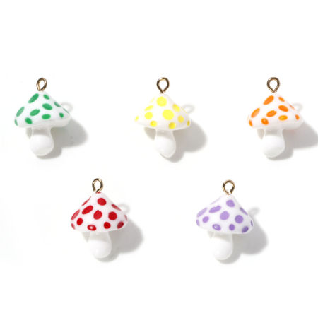 Picture of Resin Charms Mushroom Spot Gold Plated 3D 25mm x 18mm