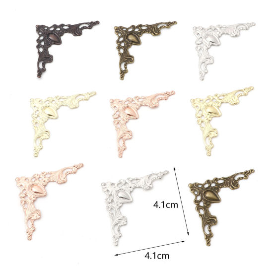 Picture of Iron Based Alloy DIY Craft Photo Albums Corner Scrapbooking Triangle Multicolor Filigree Carved 4.1cm x 4.1cm