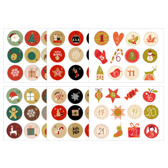 Picture of Paper Christmas DIY Scrapbook Deco Stickers Multicolor Round Cartoon Images 31cm x 20cm