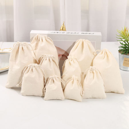 Cotton Drawstring Bags Rectangle White