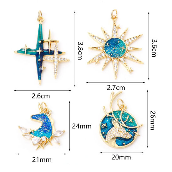 Immagine di Ottone Micro Intarsio Oro Placcato Verde Blu Stella Smalto Trasparente Cubic Zirconiae 1 Pz