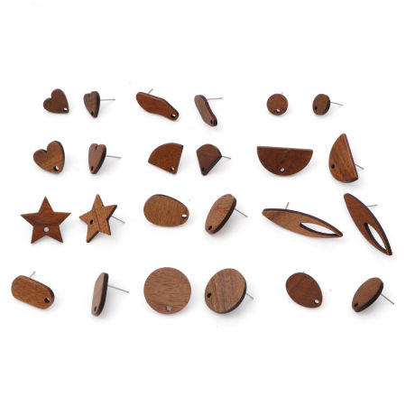 Natürliches Holz Ohrring Ohrstecker Zubehör Geometrie Braun Mit Öse 10 Stück